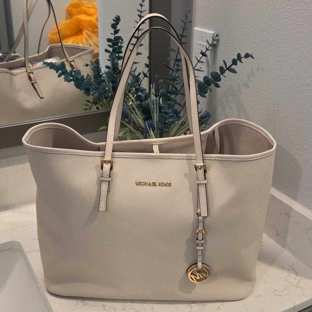 Michael Kors Cream Tote Bag  14" width 11" height 7.1 depth